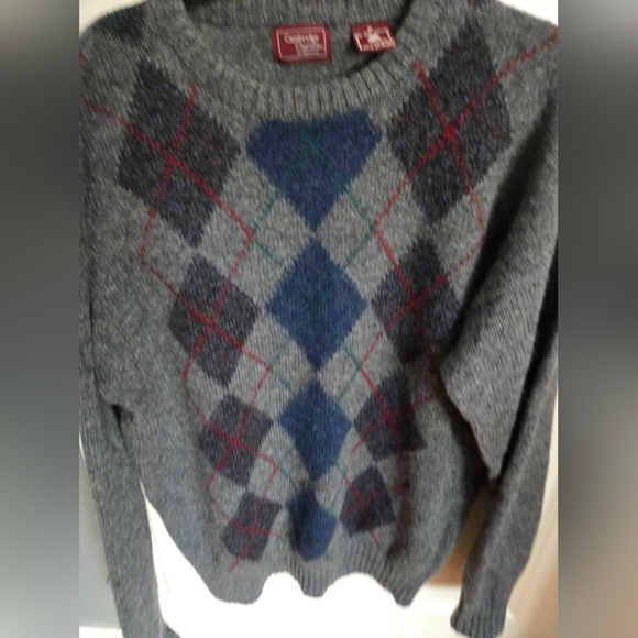 Vintage Cambridge Classics Sweater Men's XL Argyle Shetland 100%  Wool Gray - Picture 4 of 13